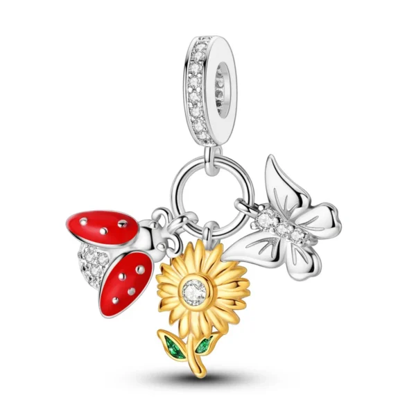 Charm Jardin Ensoleillé – Coccinelle, Tournesol & Papillon