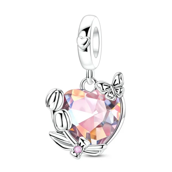 Charm Cœur de Tulipes & Papillon