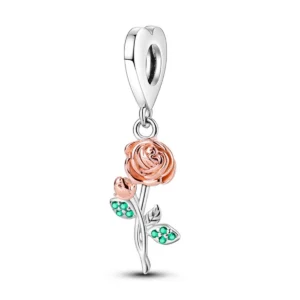 Charm Rose Rosée & Feuilles Vertes
